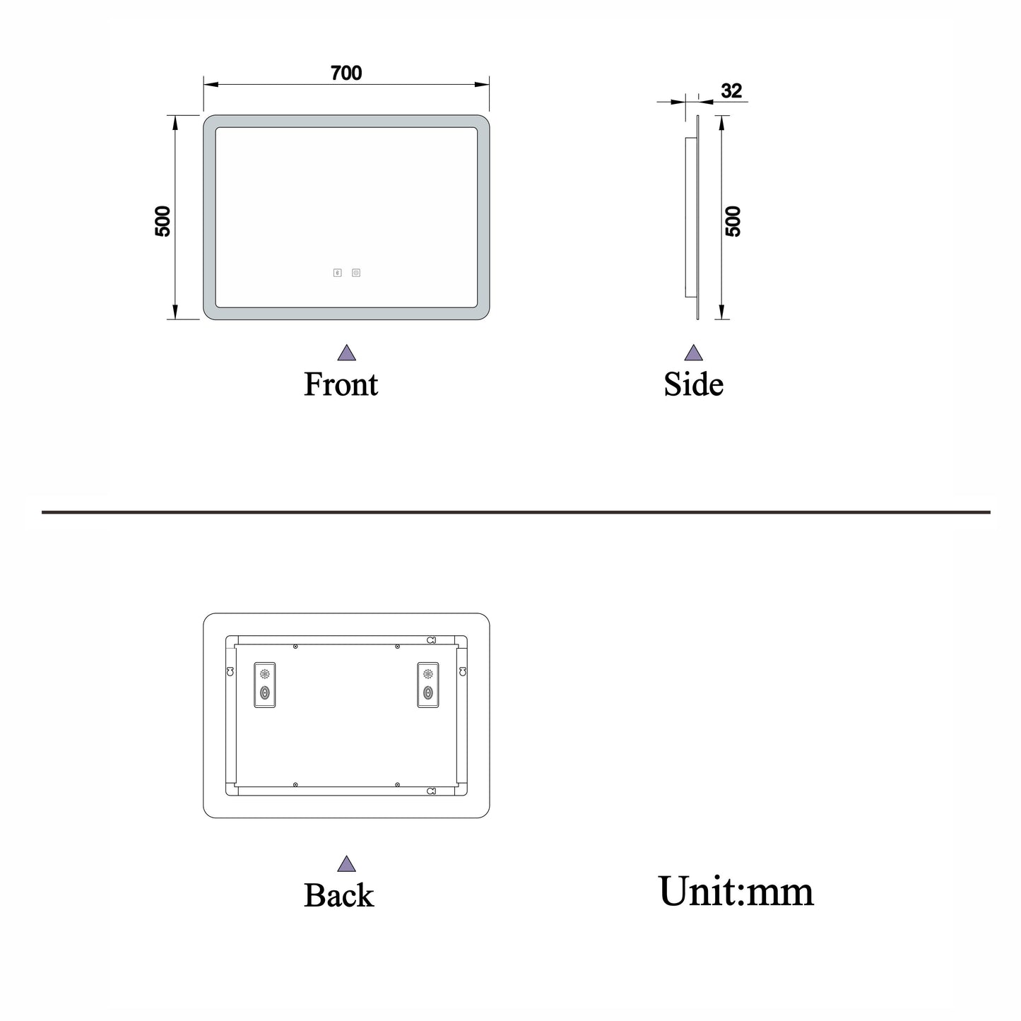 Bathroom Mirror with LED Lights, Bluetooth Speakers, Dimmable 3 Colors, Demister Pad