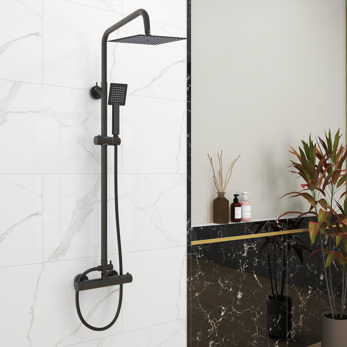 SKY square black shower set