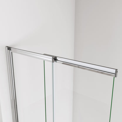 New Sliding Bath Screen Fixed Pivot Shower Doors Double Panels Aluminum Chrome Frame