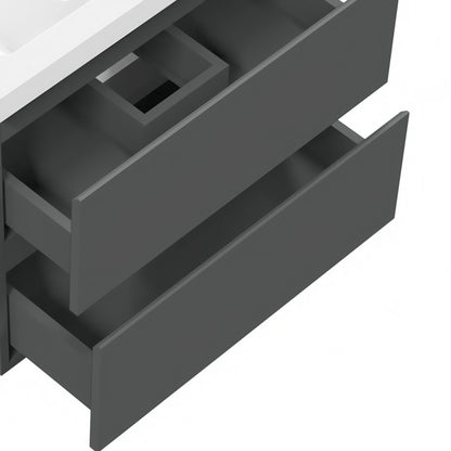 Bathroom Vanity Unit Basin Sink Wall Hung Soft Close Drawers Storage Cabinet, White/Grey