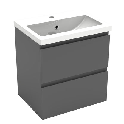 Bathroom Vanity Unit Basin Sink Wall Hung Soft Close Drawers Storage Cabinet, White/Grey