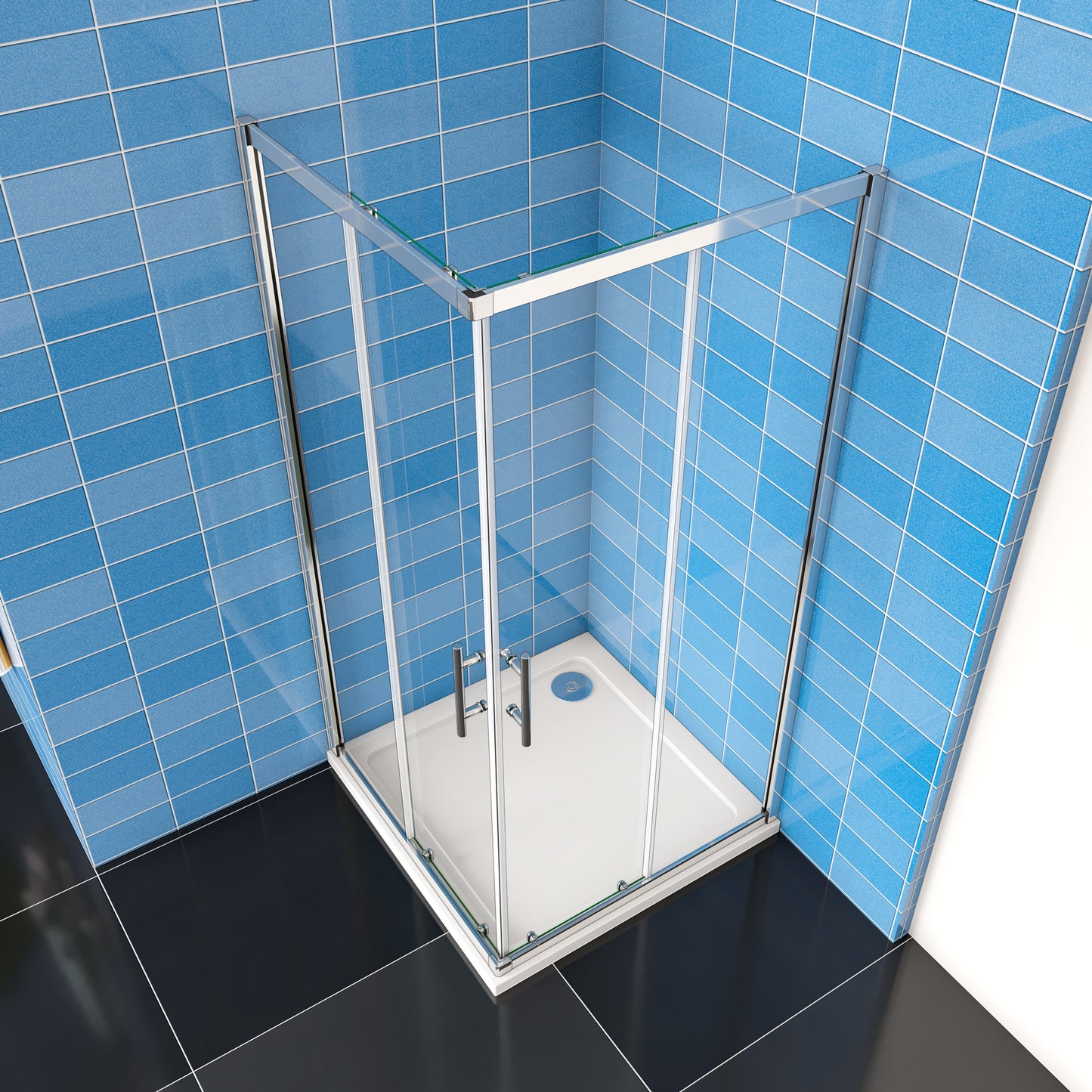 Corner Entry Shower Enclosure Walk in Cubicle Sliding Glass Door optional Shower Tray