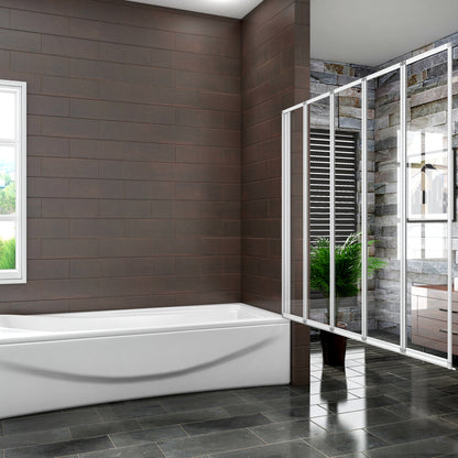 5 Fold shower bath screen 1200x1400mm white 4mm glass