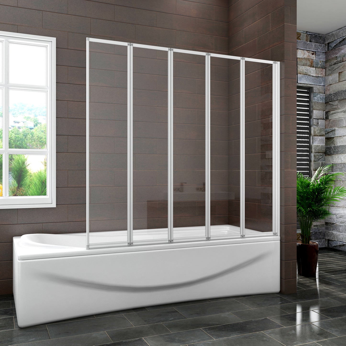 5 Fold shower bath screen 1200x1400mm white 4mm glass