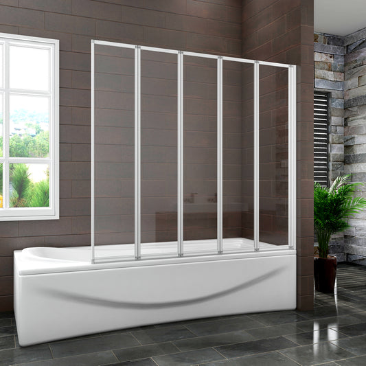 5 Fold shower bath screen 1200x1400mm white 4mm glass