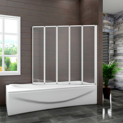 5 Fold shower bath screen 1200x1400mm white 4mm glass