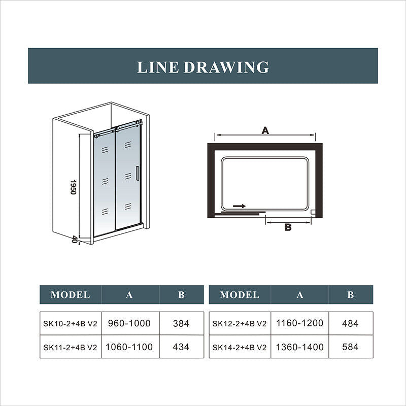 Aica Frameless Sliding Shower Enclosure Door 1950 Glass Screen Cubicle